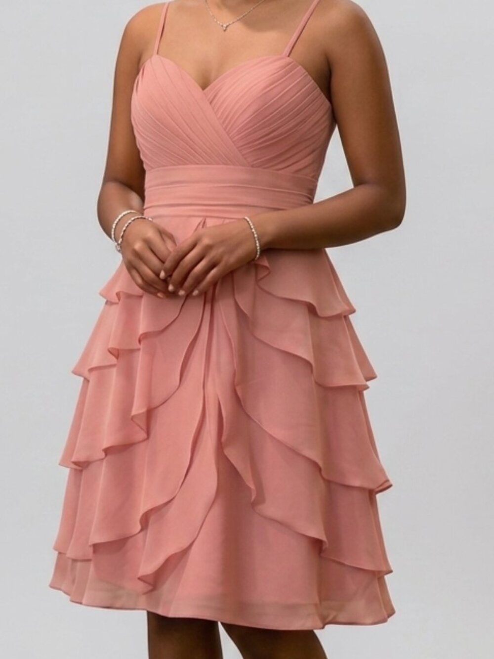 Blush Pink Ruffled Pleated Mini Tube Dress Wedding Guest Bridesmaid Prom Size 2